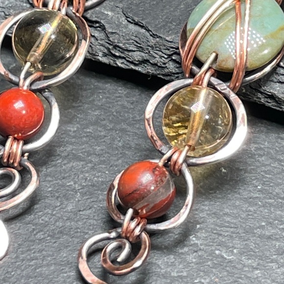 Handcrafted Hammered Copper With Agate and Citrine Gemtone Earrings - Picture 13 of 13
